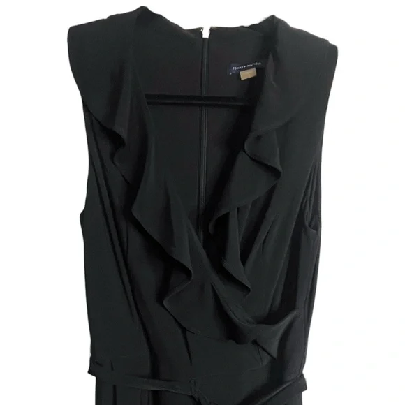 Tommy Hilfiger Black Sleeveless Ruffle V-Neck Jumpsuit Women’s Size 2 Stretchy - Picture 4 of 9